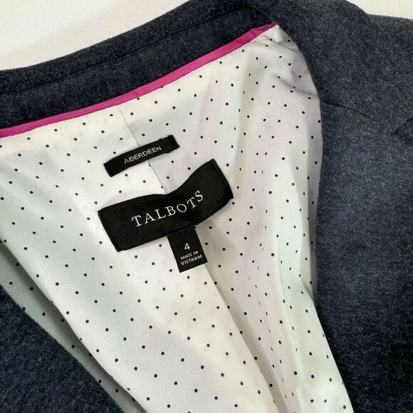 Talbots Aberdeen Jacket Womens 4 Gray Solid Notch Lapel Blazer Formal preppy - Picture 5 of 8